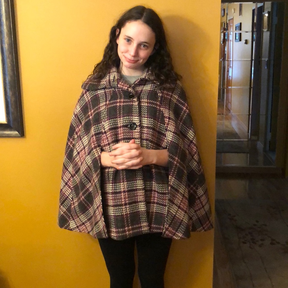 Cejon wool blend plaid cape S/M